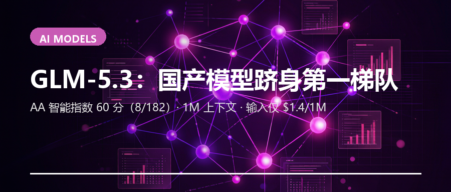 GLM-5.3：国产模型跻身第一梯队，AA 智能指数 60 分、1M 上下文仅 $1.4/1M