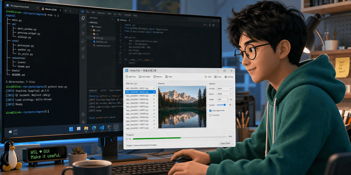 在 WSL 里开发 Linux 图形应用：从脚本窗口到可维护的小工具