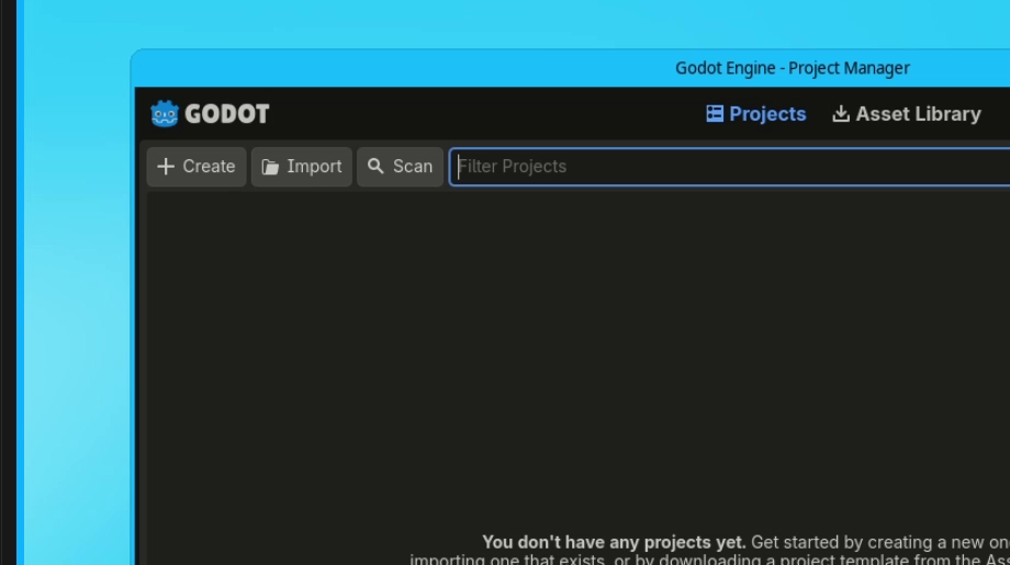 虚拟机上的 Godot 工程管理器