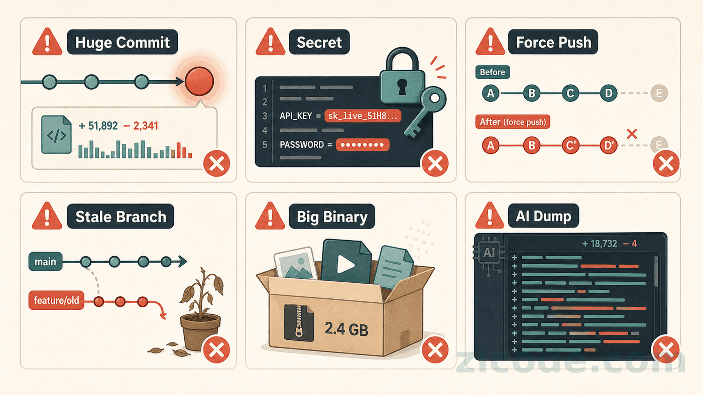 Git habits for AI-assisted development: branch isolation, small commits, diff review, tests, rollback