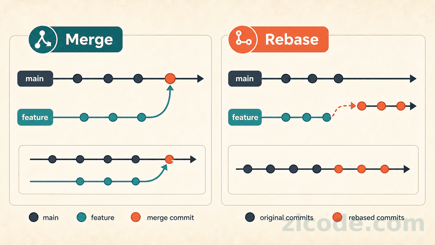Merge versus rebase in Git