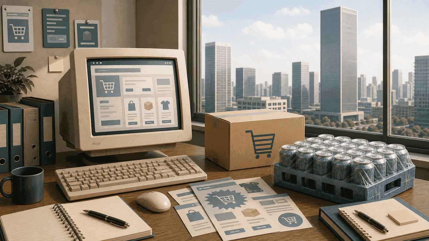 Early e-commerce memory inside an office at China World Trade Center Tower A