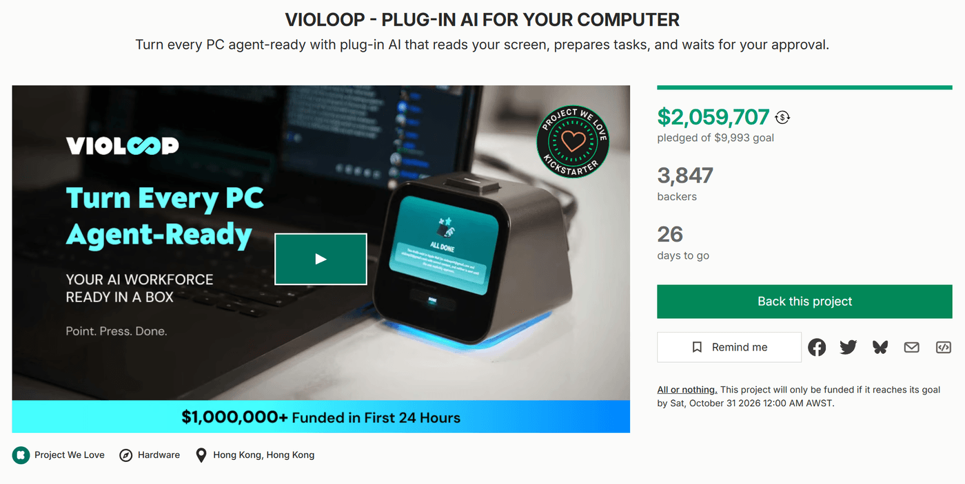 Violoop 的 Kickstarter 众筹页面