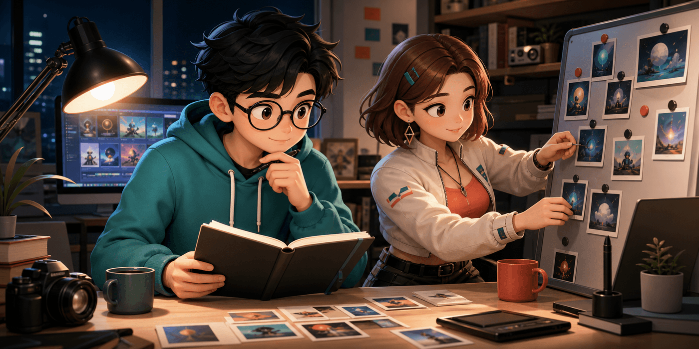 小Zi 和 Coda 的夜间创作场景